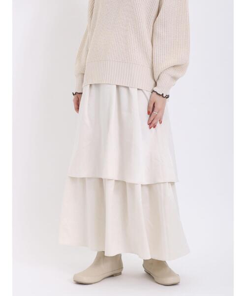 Samansa Mos2（サマンサ モスモス）の「ベロアライクティアードスカート（スカート・レディース・キナリ/キャメル/チャコールグレー/ベージュ・F）」の2枚目の写真