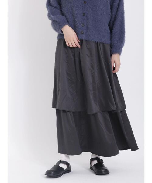 Samansa Mos2（サマンサ モスモス）の「ベロアライクティアードスカート（スカート・レディース・キナリ/キャメル/チャコールグレー/ベージュ・F）」の6枚目の写真