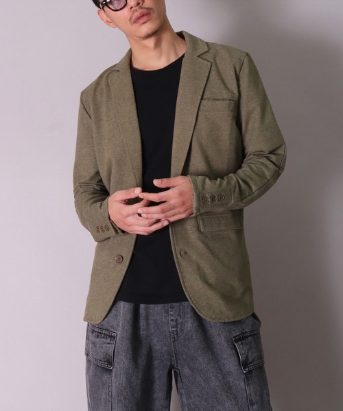 BAYBLO（ベイブロ）の「(DV)【ストレッチ】ブラッシュド スウェット テーラードジャケット（テーラードジャケット・メンズ・ブラック/オリーブ/チャコールグレー/杢グレー・MEDIUM/LARGE）」の4枚目の写真