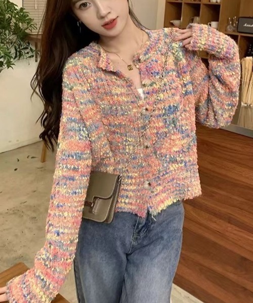 Achic(アシック)の「ミックスカラーニットカーディガンカラフル(カーディガン/ボレロ・レディース・ピンク/グリーン・M)」の14枚目の写真