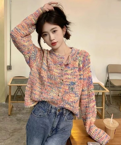 Achic(アシック)の「ミックスカラーニットカーディガンカラフル(カーディガン/ボレロ・レディース・ピンク/グリーン・M)」の18枚目の写真