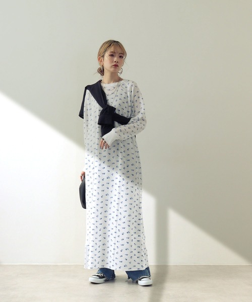 JEMORGAN（ジェーイーモーガン）の「JEMORGAN ワッフル花柄マキシ丈ワンピース（ワンピース・レディース・ホワイト/杢グレー・F）」の3枚目の写真