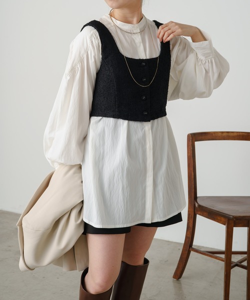 Omekashi（オメカシ）の「フリンジツイードビスチェ（ベスト・レディース・アイボリー/ブラック・FREE）」の4枚目の写真