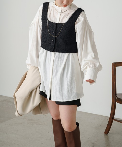 Omekashi（オメカシ）の「フリンジツイードビスチェ（ベスト・レディース・アイボリー/ブラック・FREE）」の6枚目の写真
