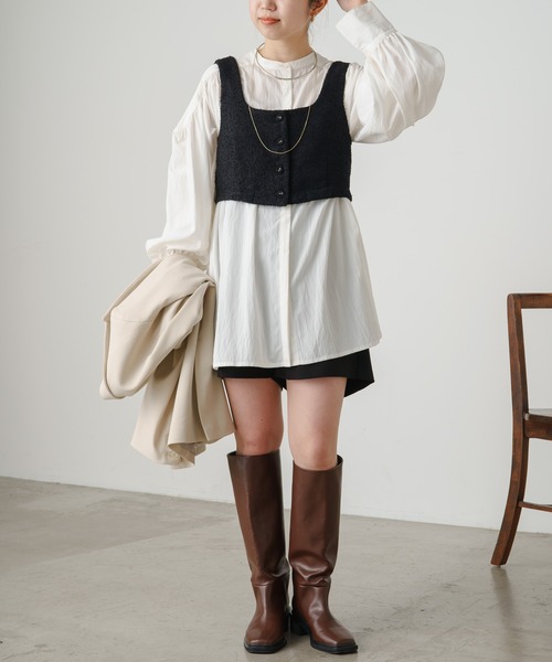Omekashi（オメカシ）の「フリンジツイードビスチェ（ベスト・レディース・アイボリー/ブラック・FREE）」の11枚目の写真