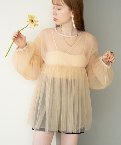 hinari（ヒナリ）の「2WAYチュールシアーブラウス（シャツ/ブラウス・レディース・ブラック/アイボリー/ピンクベージュ・FREE）」の7枚目の写真