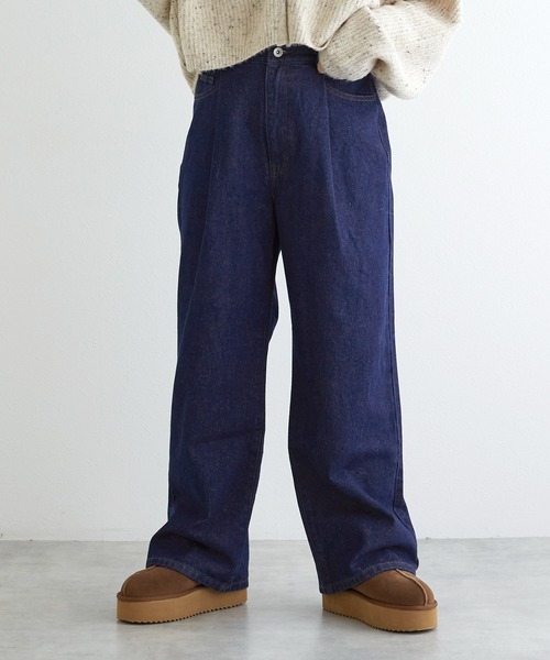 w closet(ダブルクローゼット)の「タックワイドデニムパンツ(デニムパンツ・レディース・ブルー/ネイビー・FREE)」の11枚目の写真