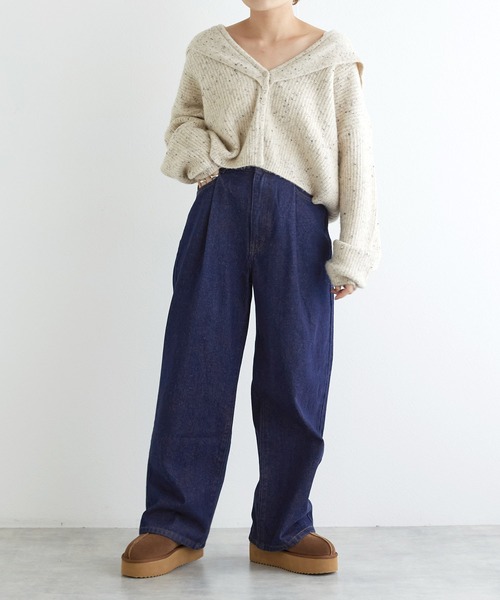 w closet(ダブルクローゼット)の「タックワイドデニムパンツ(デニムパンツ・レディース・ブルー/ネイビー・FREE)」の14枚目の写真