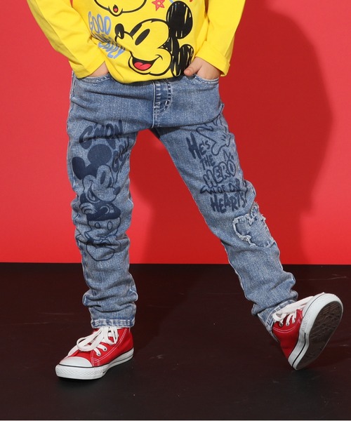 Disney(ディズニー)の「ディズニー デニム ロングパンツ 9204K(デニムパンツ・キッズ・ブラック×レッド・90cm/100cm/120cm/130cm/140cm/110cm)」の1枚目の写真