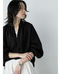 Samansa Mos2 blue | 前後2WAYボリューム袖ブラウス(シャツ/ブラウス)