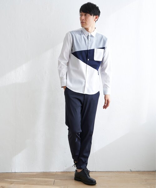 ikka(イッカ)の「オックスブロックス斜め切り替えシャツ(シャツ/ブラウス・メンズ・ホワイト/ネイビー・M/L/XL/S)」の3枚目の写真
