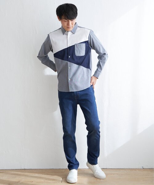 ikka(イッカ)の「オックスブロックス斜め切り替えシャツ(シャツ/ブラウス・メンズ・ホワイト/ネイビー・M/L/XL/S)」の7枚目の写真