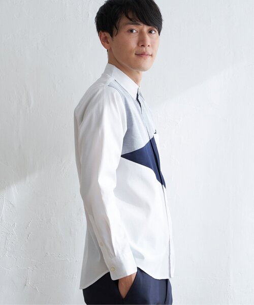 ikka(イッカ)の「オックスブロックス斜め切り替えシャツ(シャツ/ブラウス・メンズ・ホワイト/ネイビー・M/L/XL/S)」の5枚目の写真