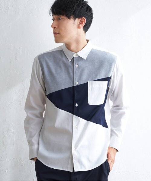 ikka(イッカ)の「オックスブロックス斜め切り替えシャツ(シャツ/ブラウス・メンズ・ホワイト/ネイビー・M/L/XL/S)」の11枚目の写真