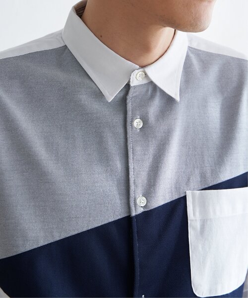ikka(イッカ)の「オックスブロックス斜め切り替えシャツ(シャツ/ブラウス・メンズ・ホワイト/ネイビー・M/L/XL/S)」の14枚目の写真