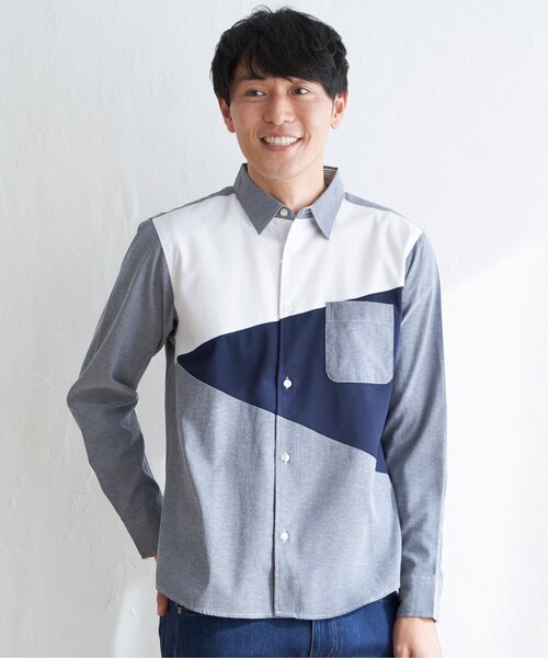 ikka(イッカ)の「オックスブロックス斜め切り替えシャツ(シャツ/ブラウス・メンズ・ホワイト/ネイビー・M/L/XL/S)」の19枚目の写真