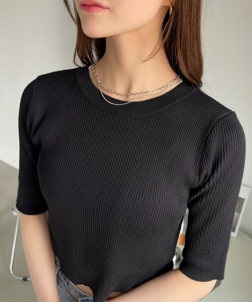 Ada.(エイダ)の「バックリボン ショート丈 サマーニット トップス バレエコア(ニット/セーター・レディース・オフホワイト/ブラック/ホワイト×ブラック・FREE)」の22枚目の写真