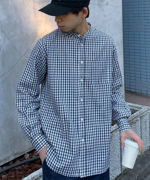 CIAOPANIC TYPY(チャオパニックティピー)の「イージーケアポリオックスバンドカラーシャツ(シャツ/ブラウス・メンズ・ネイビー/グリーン/サックスブルー/オフホワイト/ブルー・SMALL/MEDIUM/LARGE)」の3枚目の写真