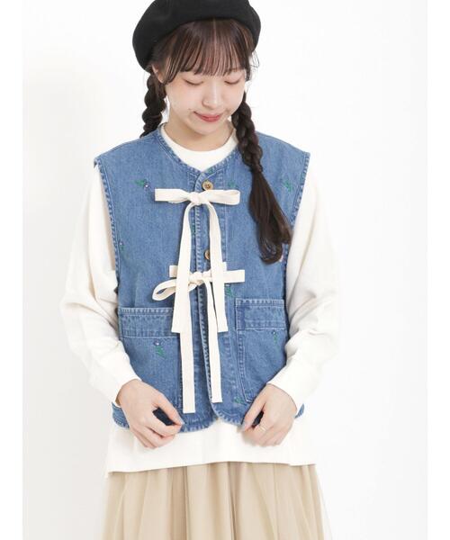 Samansa Mos2(サマンサ モスモス)の「デニム/ツイルベスト(ベスト・レディース・オフホワイト/サックスブルー/カーキ・F)」の13枚目の写真