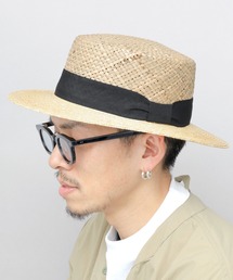 Ruben（ルーベン）の「選べる3素材 天然素材コンビ カンカン帽（クワイ・シーグラス・ラフィア）（ハット）」