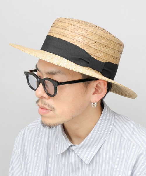 天然素材 ハット セール】選べる3素材 天然素材コンビ カンカン帽（クワイ