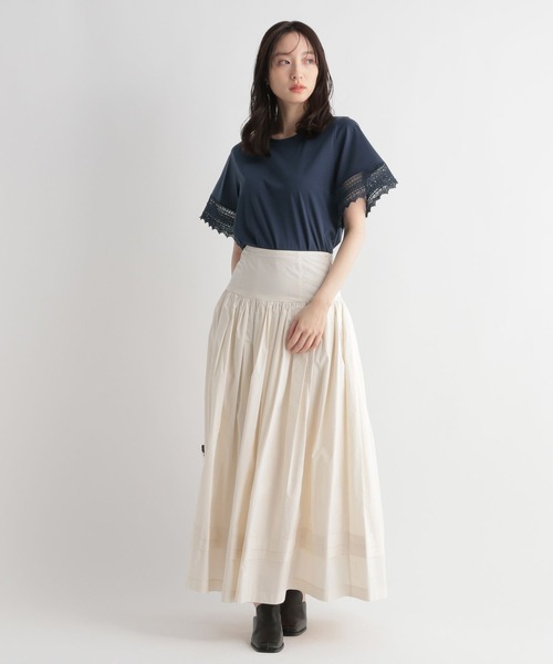 Andemiu（アンデミュウ）の「ソデレースキリカエカット112660（Tシャツ/カットソー・レディース・オフホワイト/ブラック/ライム/ネイビー・FREE）」の9枚目の写真