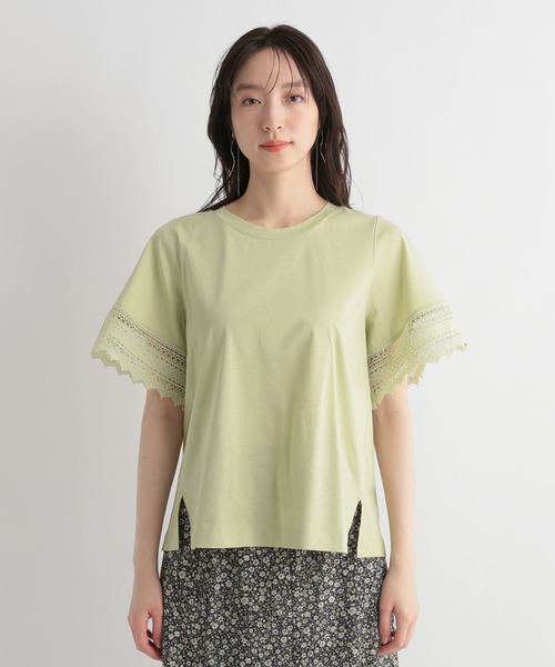 Andemiu（アンデミュウ）の「ソデレースキリカエカット112660（Tシャツ/カットソー・レディース・オフホワイト/ブラック/ライム/ネイビー・FREE）」の10枚目の写真