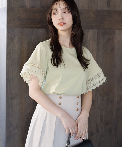 Andemiu（アンデミュウ）の「ソデレースキリカエカット112660（Tシャツ/カットソー・レディース・オフホワイト/ブラック/ライム/ネイビー・FREE）」の21枚目の写真