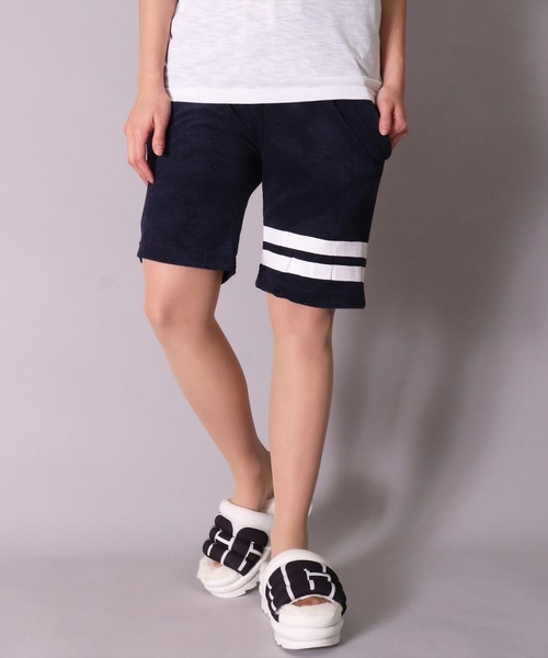 BAYBLO(ベイブロ)の「(BB)【ユニセックス】ライン パイル ショートパンツ(スウェットパンツ・メンズ・ネイビー/チャコールグレー/グレイッシュベージュ/アイボリー/ブラック/イエロー/サーモンピンク・MEDIUM/LARGE)」の5枚目の写真