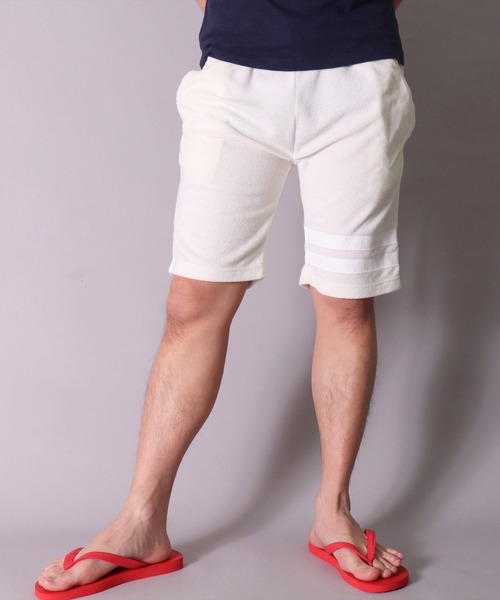 BAYBLO(ベイブロ)の「(BB)【ユニセックス】ライン パイル ショートパンツ(スウェットパンツ・メンズ・ネイビー/チャコールグレー/グレイッシュベージュ/アイボリー/ブラック/イエロー/サーモンピンク・MEDIUM/LARGE)」の2枚目の写真