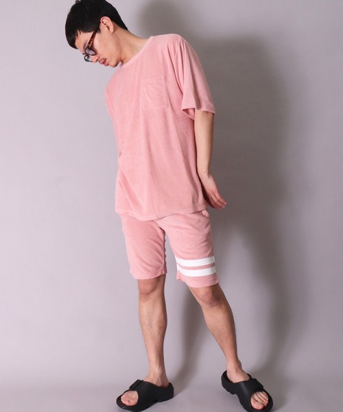BAYBLO(ベイブロ)の「(BB)【ユニセックス】ライン パイル ショートパンツ(スウェットパンツ・メンズ・ネイビー/チャコールグレー/グレイッシュベージュ/アイボリー/ブラック/イエロー/サーモンピンク・MEDIUM/LARGE)」の12枚目の写真