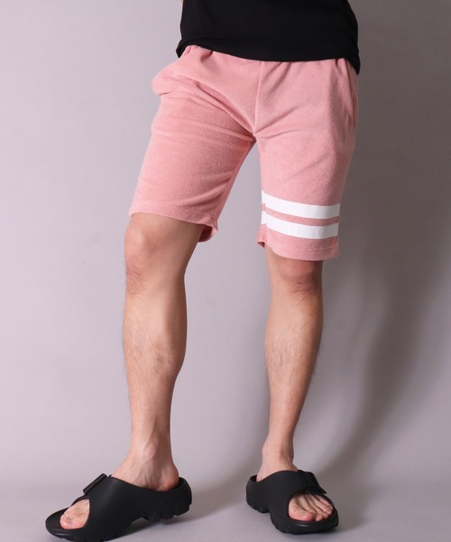BAYBLO(ベイブロ)の「(BB)【ユニセックス】ライン パイル ショートパンツ(スウェットパンツ・メンズ・ネイビー/チャコールグレー/グレイッシュベージュ/アイボリー/ブラック/イエロー/サーモンピンク・MEDIUM/LARGE)」の14枚目の写真