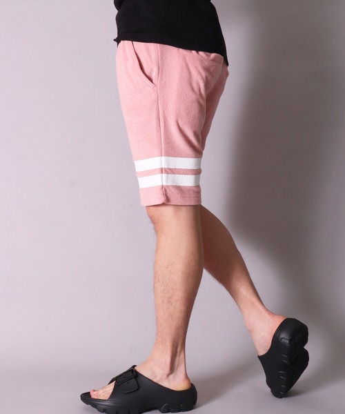 BAYBLO(ベイブロ)の「(BB)【ユニセックス】ライン パイル ショートパンツ(スウェットパンツ・メンズ・ネイビー/チャコールグレー/グレイッシュベージュ/アイボリー/ブラック/イエロー/サーモンピンク・MEDIUM/LARGE)」の15枚目の写真