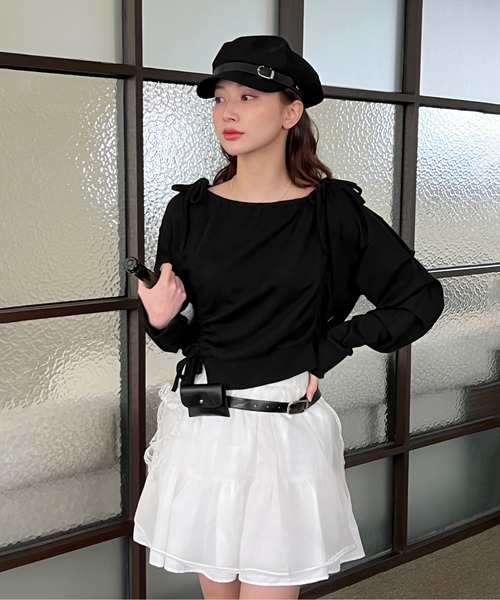 by muni:r（バイ ムニール）の「リボンストリングシャーリングスウェット（スウェット・レディース・グレー/ブラック・FREE）」の2枚目の写真