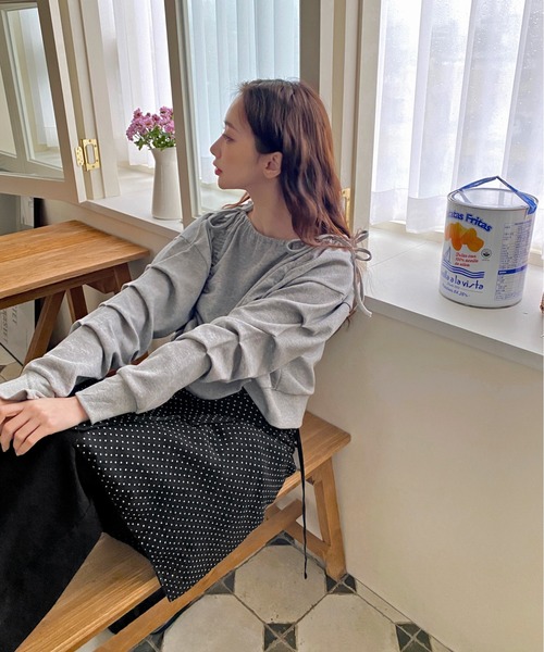 トレーナー スウェット リボンストリングシャーリングスウェット レディース by muni:r トレーナー スウェット リボンストリングシャーリング