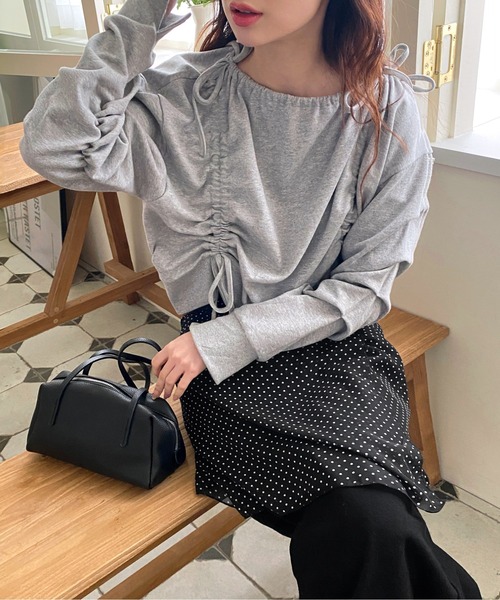 by muni:r（バイ ムニール）の「リボンストリングシャーリングスウェット（スウェット・レディース・グレー/ブラック・FREE）」の3枚目の写真