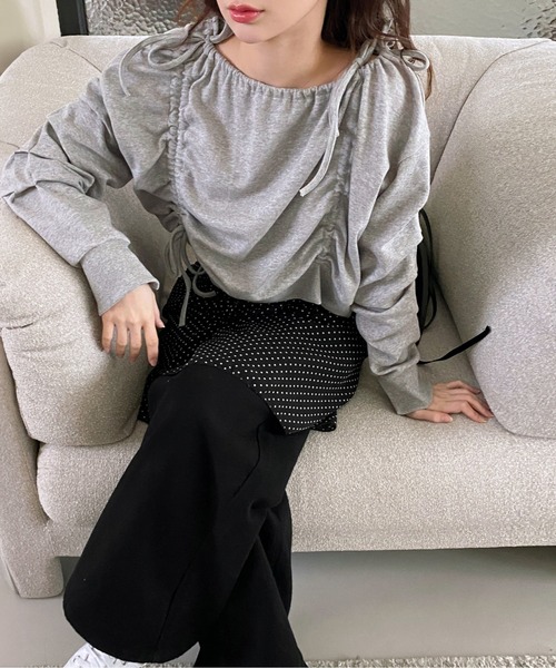 by muni:r（バイ ムニール）の「リボンストリングシャーリングスウェット（スウェット・レディース・グレー/ブラック・FREE）」の7枚目の写真