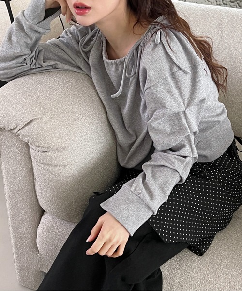 by muni:r（バイ ムニール）の「リボンストリングシャーリングスウェット（スウェット・レディース・グレー/ブラック・FREE）」の8枚目の写真