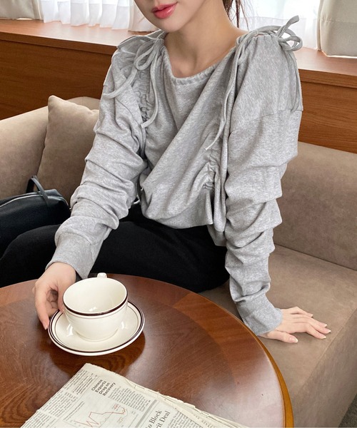 by muni:r（バイ ムニール）の「リボンストリングシャーリングスウェット（スウェット・レディース・グレー/ブラック・FREE）」の9枚目の写真