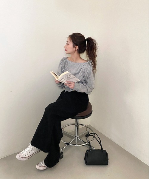 by muni:r（バイ ムニール）の「リボンストリングシャーリングスウェット（スウェット・レディース・グレー/ブラック・FREE）」の10枚目の写真