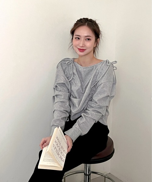 by muni:r（バイ ムニール）の「リボンストリングシャーリングスウェット（スウェット・レディース・グレー/ブラック・FREE）」の12枚目の写真