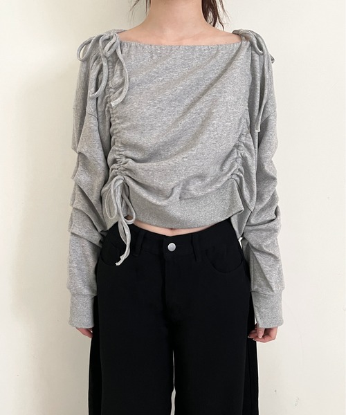 by muni:r（バイ ムニール）の「リボンストリングシャーリングスウェット（スウェット・レディース・グレー/ブラック・FREE）」の13枚目の写真