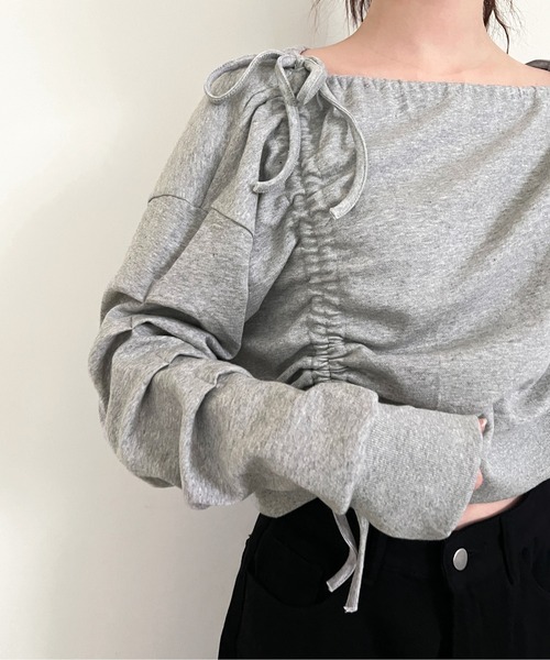 by muni:r（バイ ムニール）の「リボンストリングシャーリングスウェット（スウェット・レディース・グレー/ブラック・FREE）」の14枚目の写真