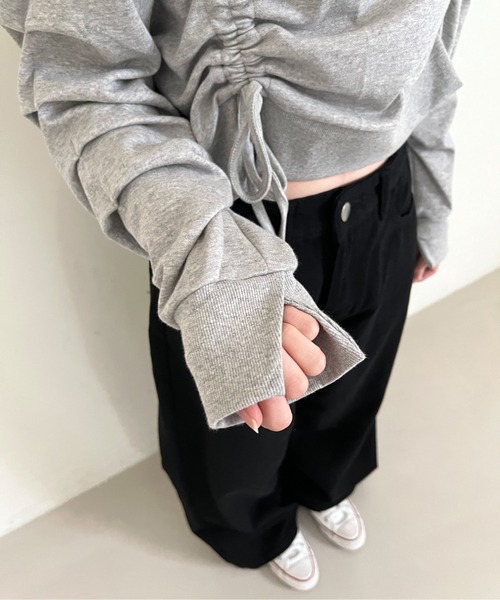 by muni:r（バイ ムニール）の「リボンストリングシャーリングスウェット（スウェット・レディース・グレー/ブラック・FREE）」の15枚目の写真