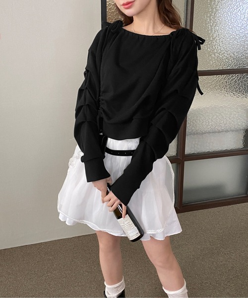 by muni:r（バイ ムニール）の「リボンストリングシャーリングスウェット（スウェット・レディース・グレー/ブラック・FREE）」の20枚目の写真