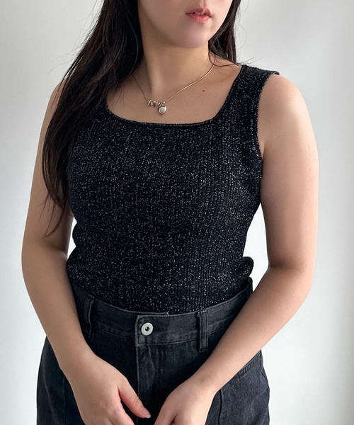 apres jour mignon（アプレジュールミニョン）の「ニットスクエアネックタンク【ZOZOTOWN限定アイテム】（タンクトップ・レディース・ブルー/ブラック系その他/ブラック/アイボリー/パープル/マスタード/レッド/グリーン・フリー/X-LARGE）」の21枚目の写真