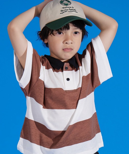 PAIRMANON STREET（ペアマノンストリート）の「【PAIRMANON STREET】天竺 ワイドボーダー 半袖 ポロシャツ（ポロシャツ・キッズ・イエロー/ネイビー/ブラック/ブラウン/グリーン・100/90/140/110/150/130/120）」の3枚目の写真