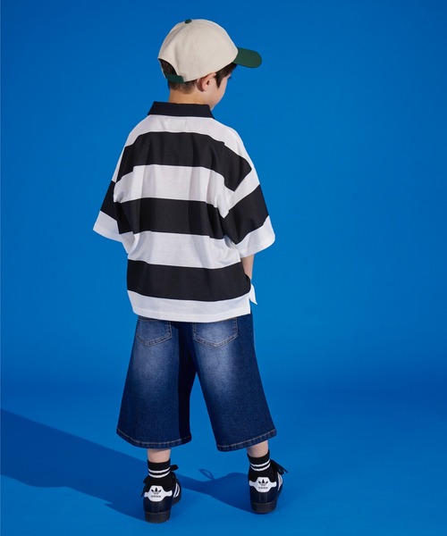 PAIRMANON STREET（ペアマノンストリート）の「【PAIRMANON STREET】天竺 ワイドボーダー 半袖 ポロシャツ（ポロシャツ・キッズ・イエロー/ネイビー/ブラック/ブラウン/グリーン・100/90/140/110/150/130/120）」の8枚目の写真