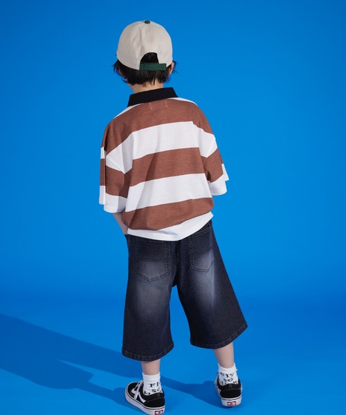 PAIRMANON STREET（ペアマノンストリート）の「【PAIRMANON STREET】天竺 ワイドボーダー 半袖 ポロシャツ（ポロシャツ・キッズ・イエロー/ネイビー/ブラック/ブラウン/グリーン・100/90/140/110/150/130/120）」の10枚目の写真