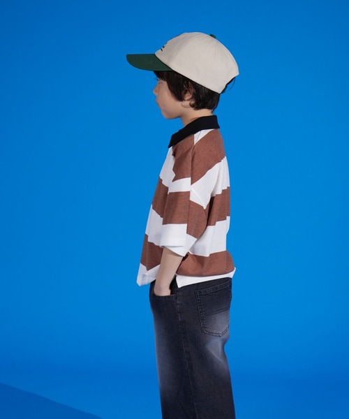 PAIRMANON STREET（ペアマノンストリート）の「【PAIRMANON STREET】天竺 ワイドボーダー 半袖 ポロシャツ（ポロシャツ・キッズ・イエロー/ネイビー/ブラック/ブラウン/グリーン・100/90/140/110/150/130/120）」の11枚目の写真